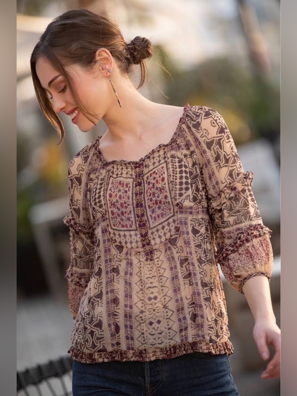 DIANE VON FURSTENBERG $295 vintage 2006 Y2K Boho silk blouse